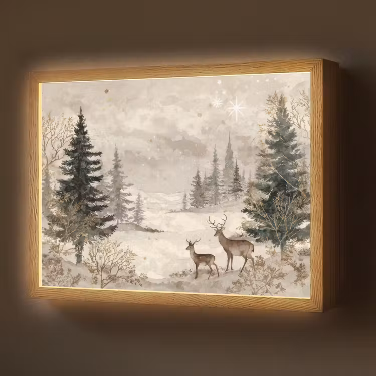 Bos - Herten - Winter - Sneeuw Light Box met batterij (Wandlamp) middel -z3d_website