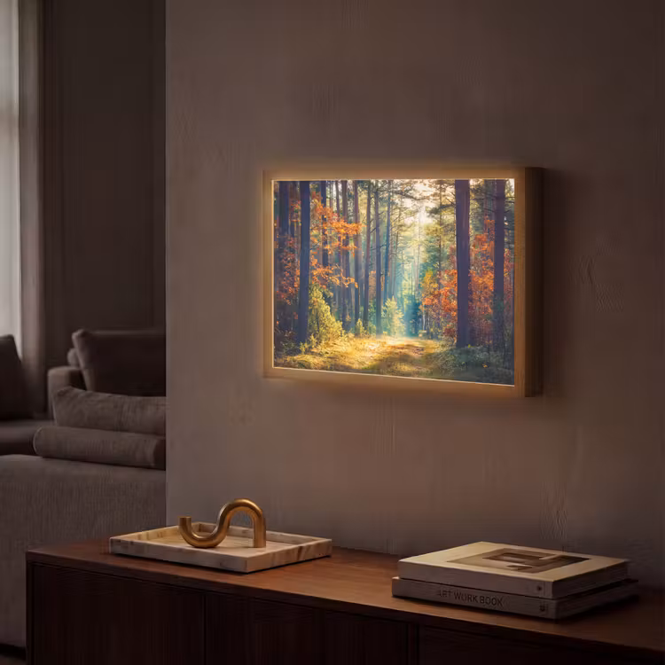 Bos - Zon - Natuur - Herfst Light Box met batterij (Wandlamp) middel -sfeer1