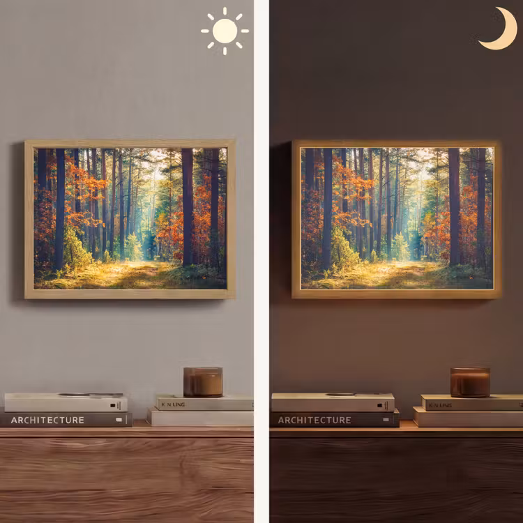 Bos - Zon - Natuur - Herfst Light Box met batterij (Wandlamp) middel -sfeer3