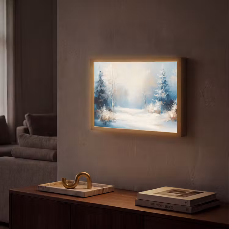 Bos - Winter - Natuur - Abstract - Sneeuw Light Box met batterij (Wandlamp) middel -sfeer1