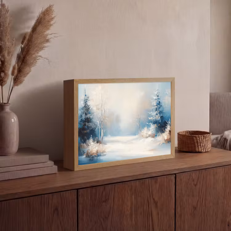 Bos - Winter - Natuur - Abstract - Sneeuw Light Box met batterij (Wandlamp) middel -sfeer2