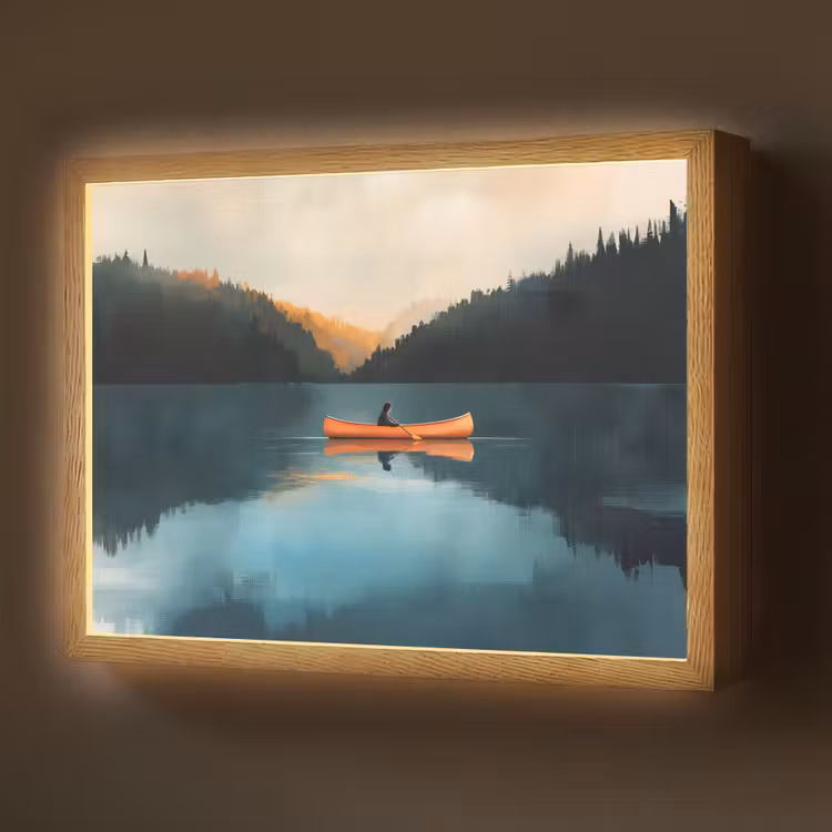 Bossen - Meer - Kano - Oranje Light Box met batterij (Wandlamp) middel -z3d_website