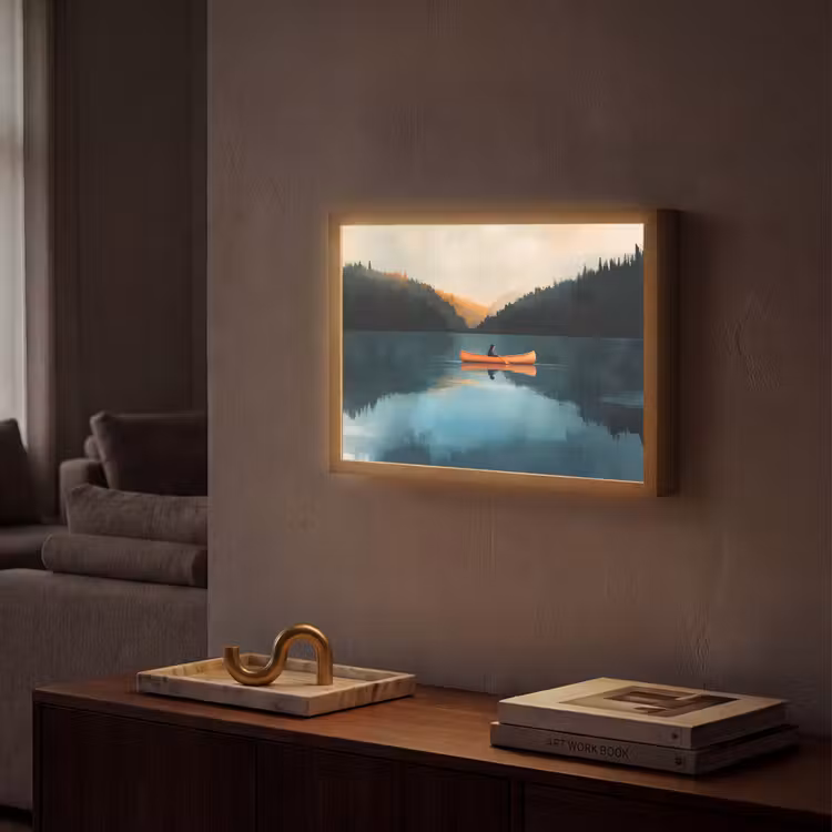 Bossen - Meer - Kano - Oranje Light Box met batterij (Wandlamp) middel -sfeer1