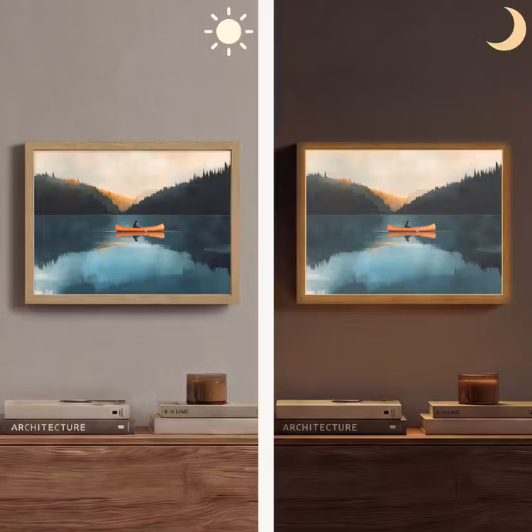 Bossen - Meer - Kano - Oranje Light Box met batterij (Wandlamp) middel -sfeer3