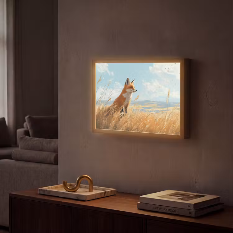 Vos - Gras - Wolken - Oranje Light Box met batterij (Wandlamp) middel -sfeer1
