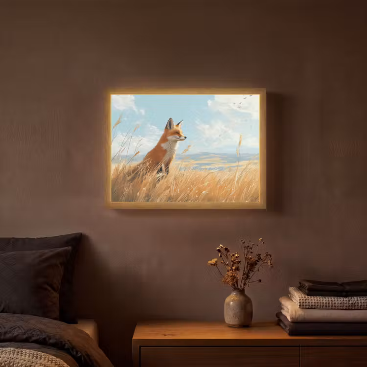 Vos - Gras - Wolken - Oranje Light Box met batterij (Wandlamp) middel -sfeer4