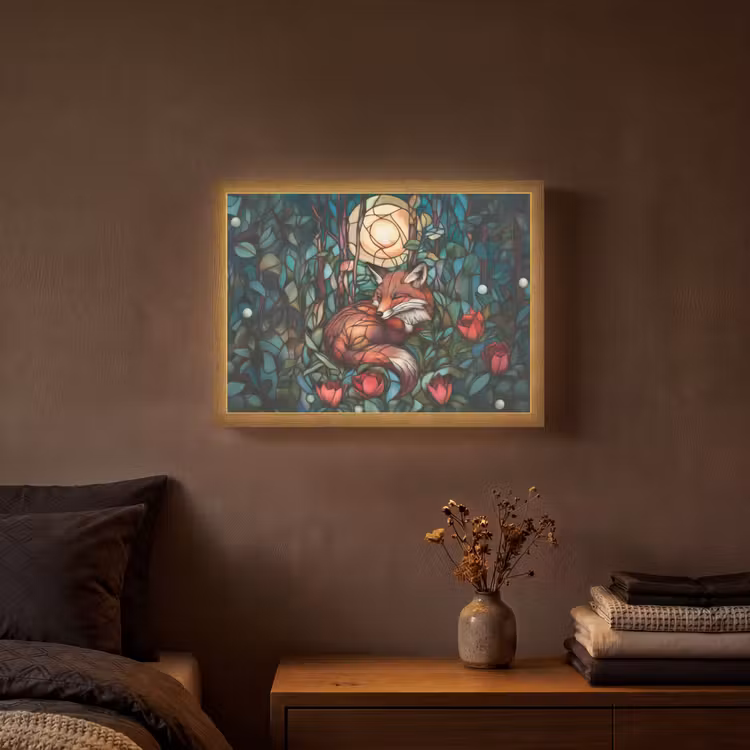 Vos - Mozaïek - Bos - Maan Light Box met batterij (Wandlamp) middel -sfeer4