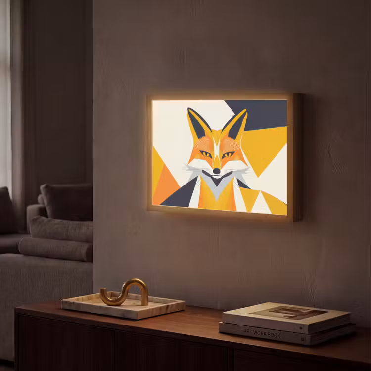 Vos - Oranje - Abstract - Driehoeken Light Box met batterij (Wandlamp) middel -sfeer1