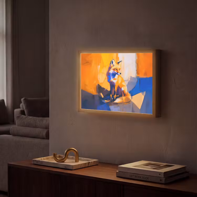 Vos - Oranje - Vormen - Abstract Light Box met batterij (Wandlamp) middel -sfeer1