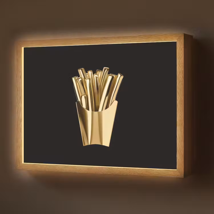 Friet - Goud - Chrome - Eten Light Box met batterij (Wandlamp) middel -z3d_website