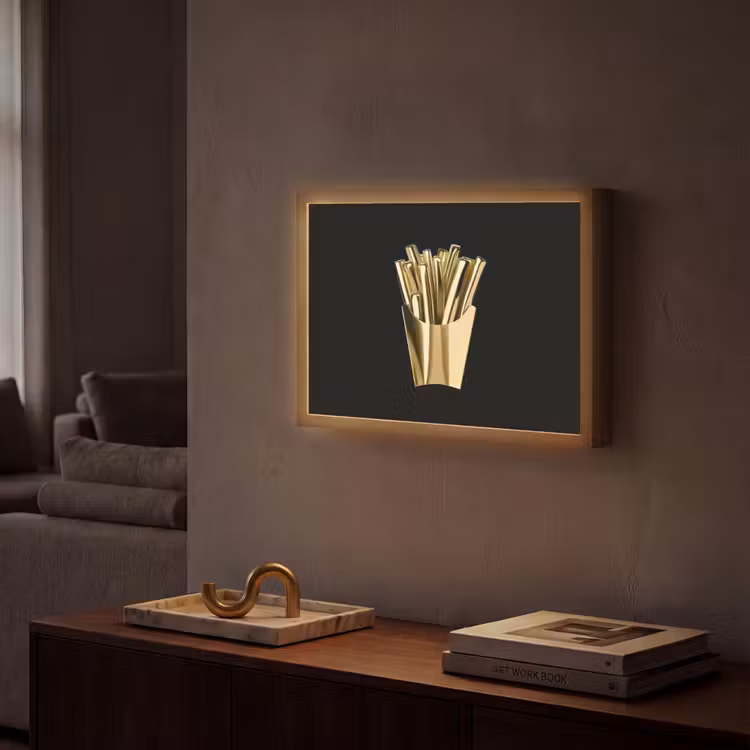 Friet - Goud - Chrome - Eten Light Box met batterij (Wandlamp) middel -sfeer1
