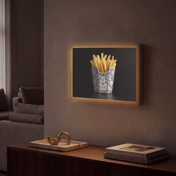 Friet - Porselein - Delfts blauw - Eten Light Box met batterij (Wandlamp) middel -sfeer1