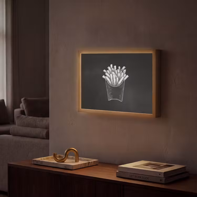 Friet - Witte krijttekening - Zwart Light Box met batterij (Wandlamp) middel -sfeer1
