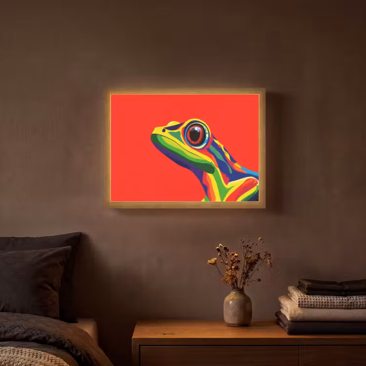 Kikker - Kleurrijk - Strepen - Ogen Light Box met batterij (Wandlamp) middel -sfeer4