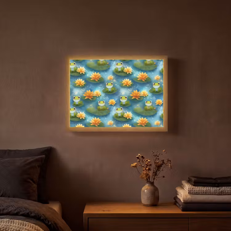Kikker - Lelies - Groen Light Box met batterij (Wandlamp) middel 907 -sfeer4