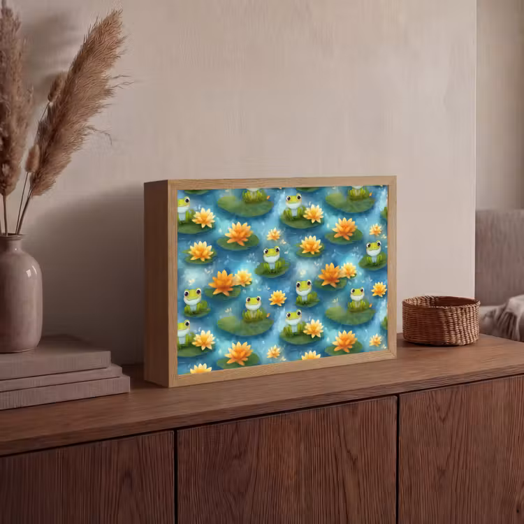 Kikker - Lelies - Groen Light Box met batterij (Wandlamp) middel 907 -sfeer2