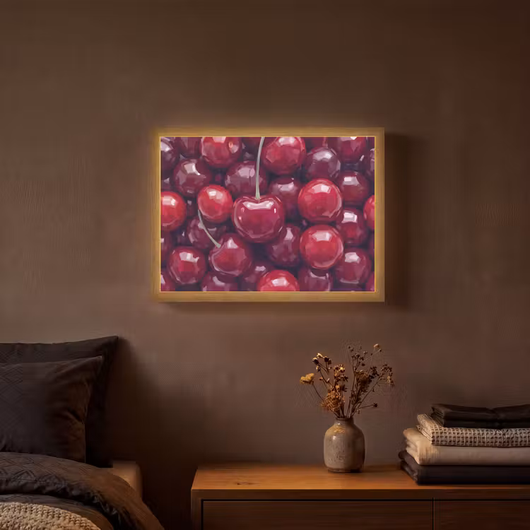 Fruit - Kersen - Eten - Modern - Rood Light Box met batterij (Wandlamp) middel -sfeer4