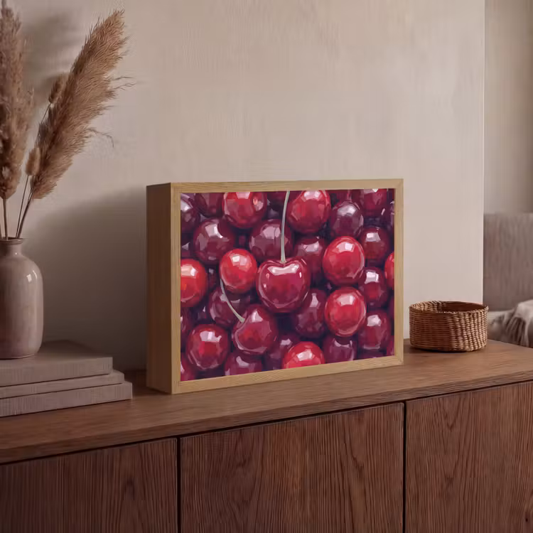 Fruit - Kersen - Eten - Modern - Rood Light Box met batterij (Wandlamp) middel -sfeer2