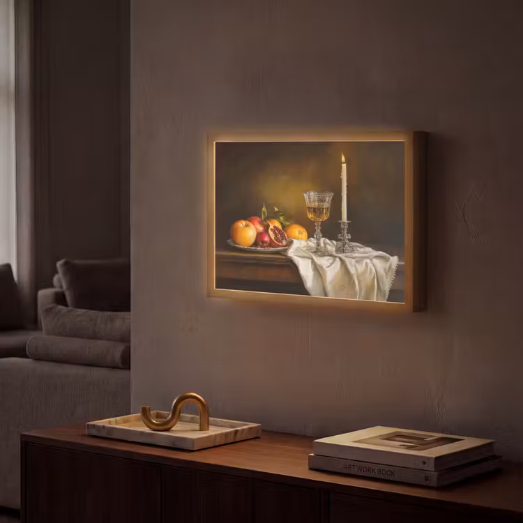 Fruit - Stilleven - Wijn - Kaars Light Box met batterij (Wandlamp) middel -sfeer1