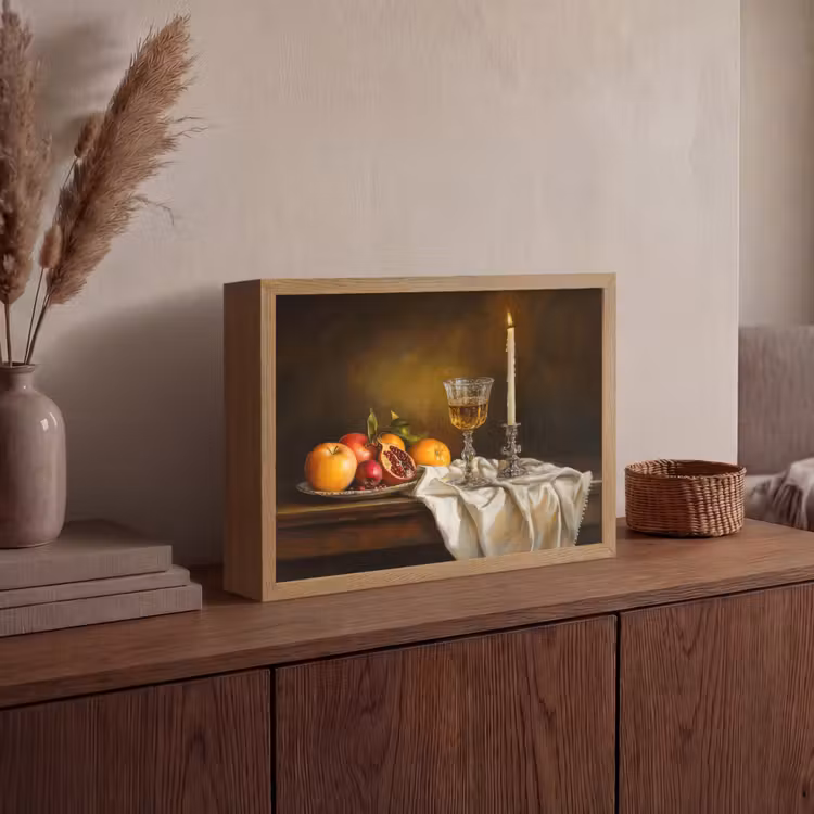 Fruit - Stilleven - Wijn - Kaars Light Box met batterij (Wandlamp) middel -sfeer2