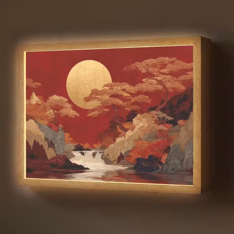 Volle maan - Landschap - Waterval Light Box met batterij (Wandlamp) middel -z3d_website