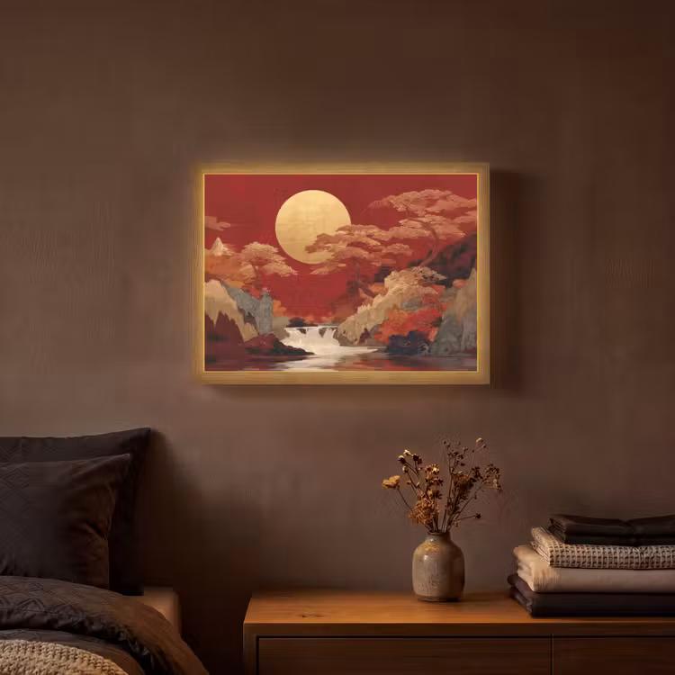 Volle maan - Landschap - Waterval Light Box met batterij (Wandlamp) middel -sfeer4