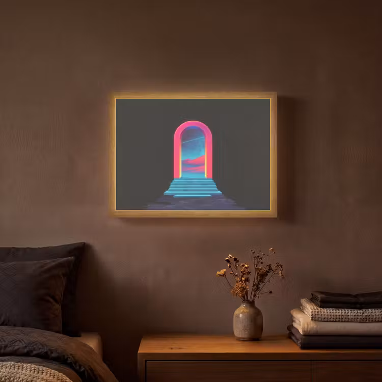 Poortje - Landschap - Sterrenhemel - Roze Light Box met batterij (Wandlamp) middel -sfeer4