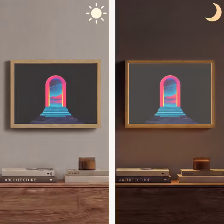 Poortje - Landschap - Sterrenhemel - Roze Light Box met batterij (Wandlamp) middel -sfeer3