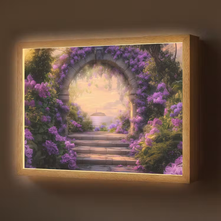 Poort - Paars - Bloemen Light Box met batterij (Wandlamp) middel -z3d_website