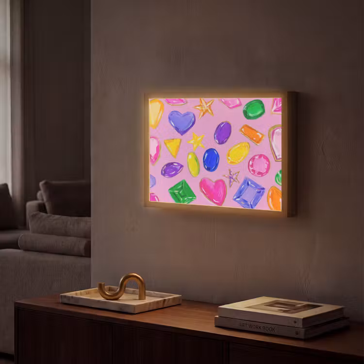Edelstenen - Vormen - Hartje - Kleurrijk Light Box met batterij (Wandlamp) middel -sfeer1