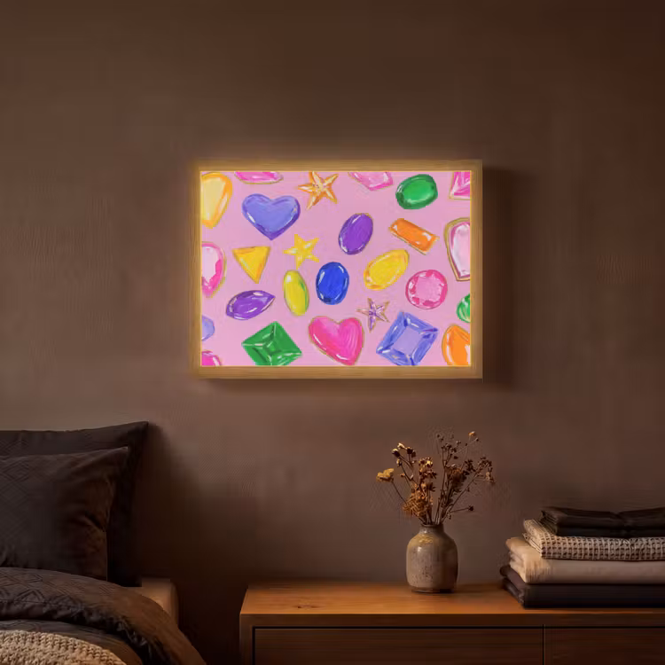 Edelstenen - Vormen - Hartje - Kleurrijk Light Box met batterij (Wandlamp) middel -sfeer4