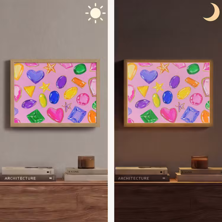Edelstenen - Vormen - Hartje - Kleurrijk Light Box met batterij (Wandlamp) middel -sfeer3