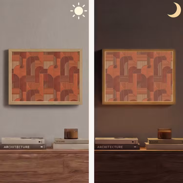 Geometrisch - Abstract - Textuur - Bruin Light Box met batterij (Wandlamp) middel 907 -sfeer3
