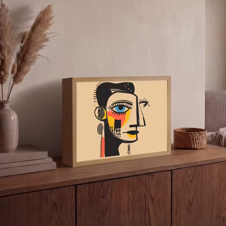 Geometrisch - Felle kleuren - Kubistische stijl Light Box met batterij (Wandlamp) middel -sfeer2
