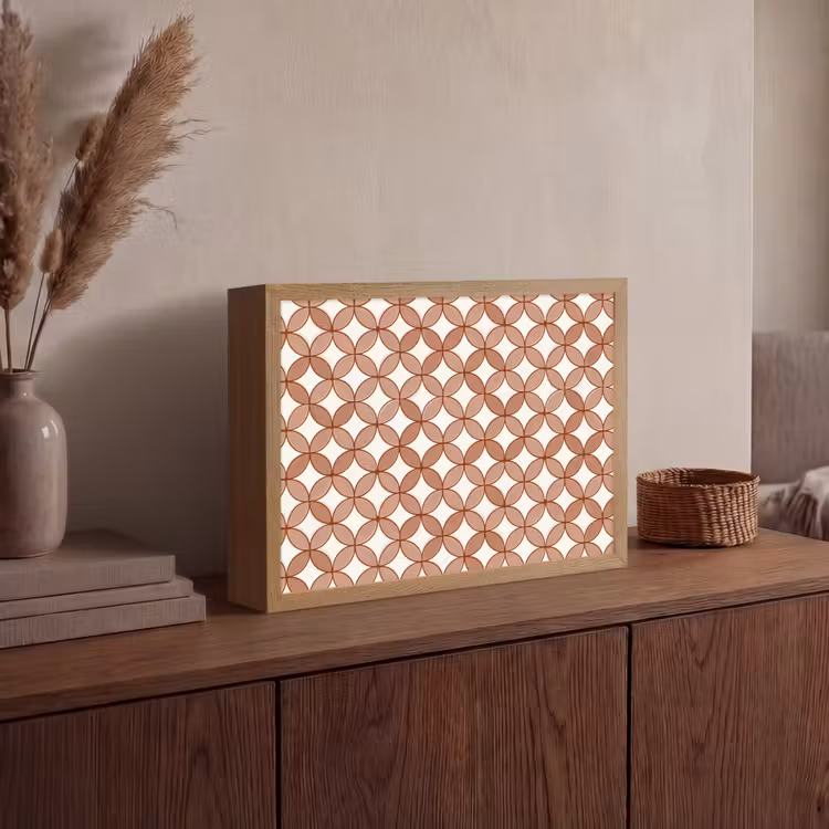 Geometrisch - Cirkels - Modern - Terracotta Light Box met batterij (Wandlamp) middel 907 -sfeer2