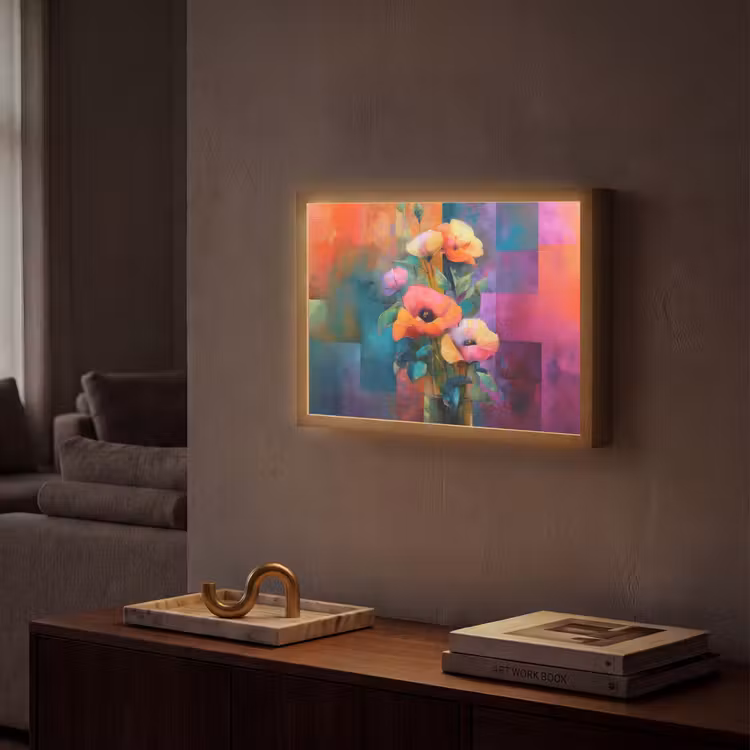 Geometrische kleurvlaken - Modern - Fantasiebloemen Light Box met batterij (Wandlamp) middel -sfeer1