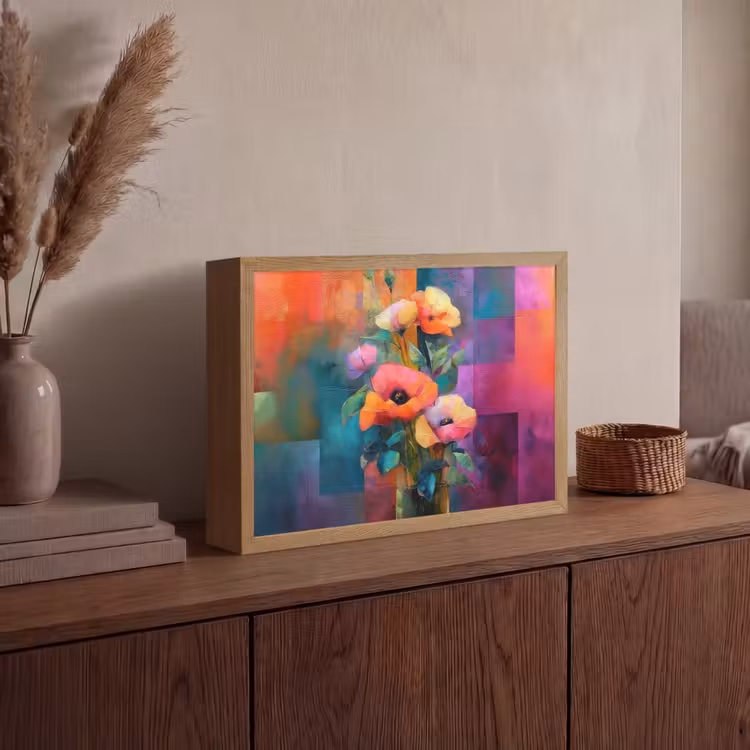 Geometrische kleurvlaken - Modern - Fantasiebloemen Light Box met batterij (Wandlamp) middel -sfeer2