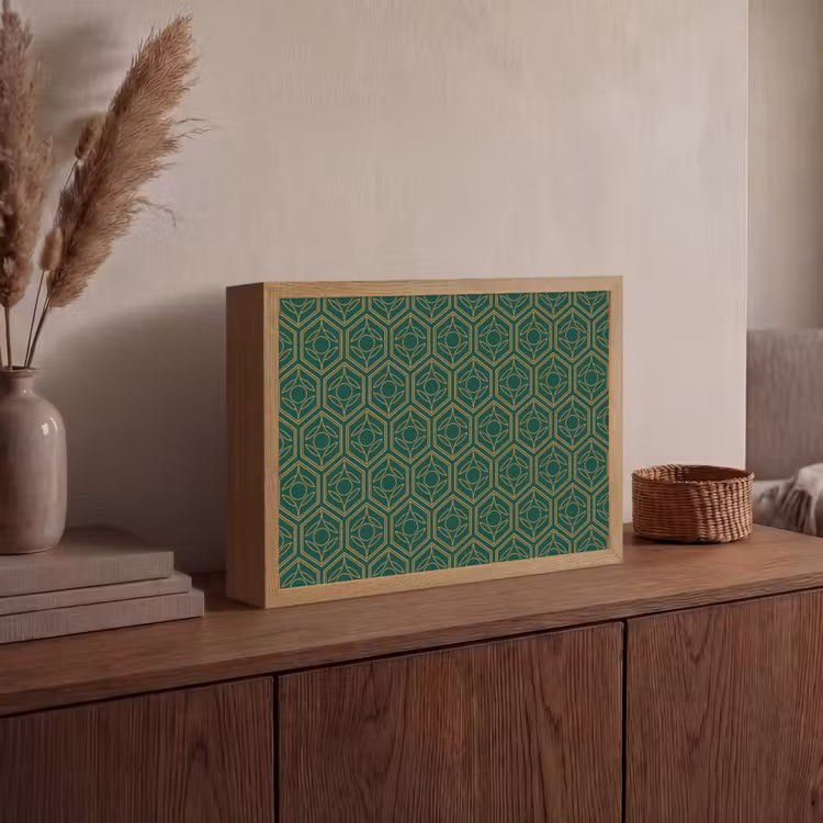 Geometrisch - Patroon - Groen Light Box met batterij (Wandlamp) middel 907 -sfeer2