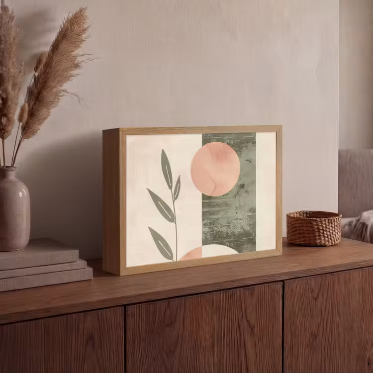Geometrisch - Roze - Groen - Natuur Light Box met batterij (Wandlamp) middel -sfeer2