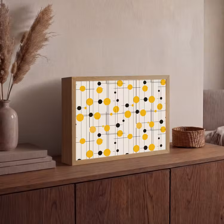 Geometrisch - Retro - Lijnen - Okergeel - Zwart Light Box met batterij (Wandlamp) middel 907 -sfeer2