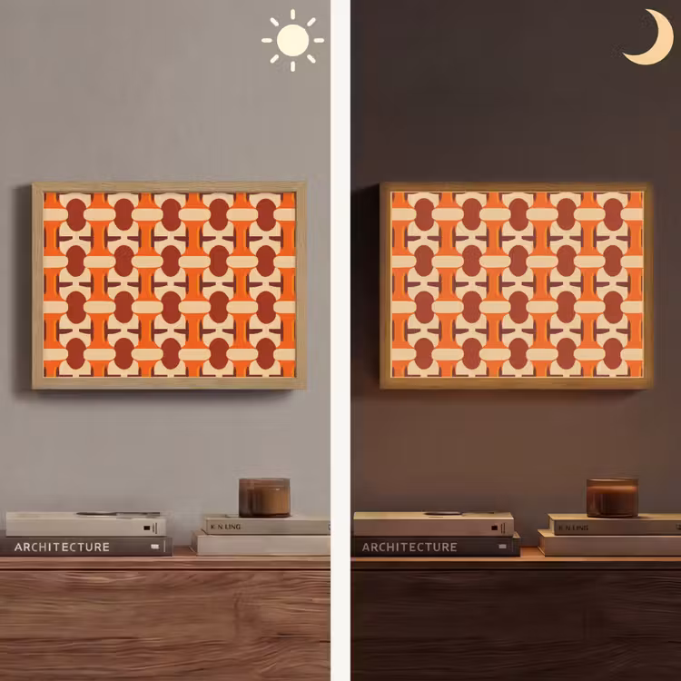 Geometrisch - Retro - Oranje Light Box met batterij (Wandlamp) middel 907 -sfeer3