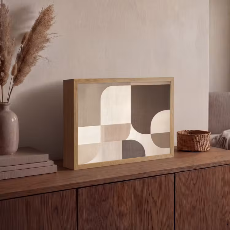 Geometrisch - Geweven structuur - Modern Light Box met batterij (Wandlamp) middel -sfeer2