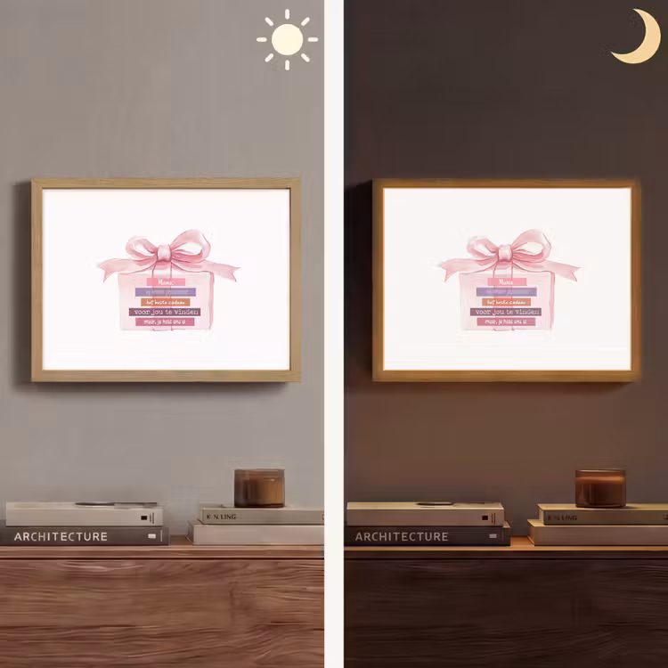 Cadeau - Strik - Tekst - Roze Light Box met batterij (Wandlamp) middel -sfeer3