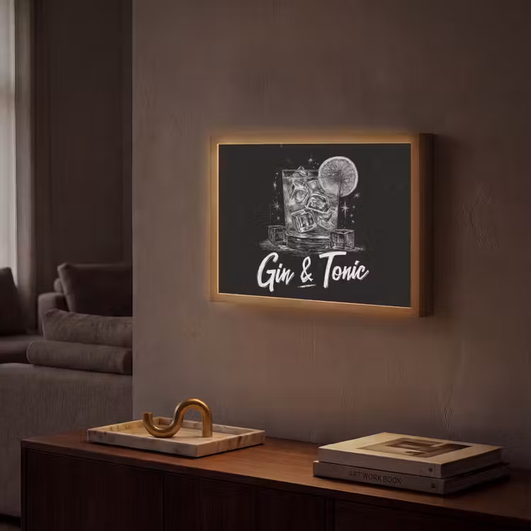 Gin en tonic - Glas - Limoen - Ijsblokjes Light Box met batterij (Wandlamp) middel -sfeer1