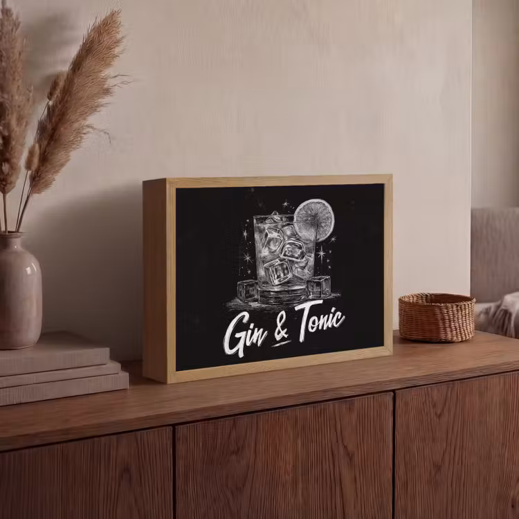 Gin en tonic - Glas - Limoen - Ijsblokjes Light Box met batterij (Wandlamp) middel -sfeer2