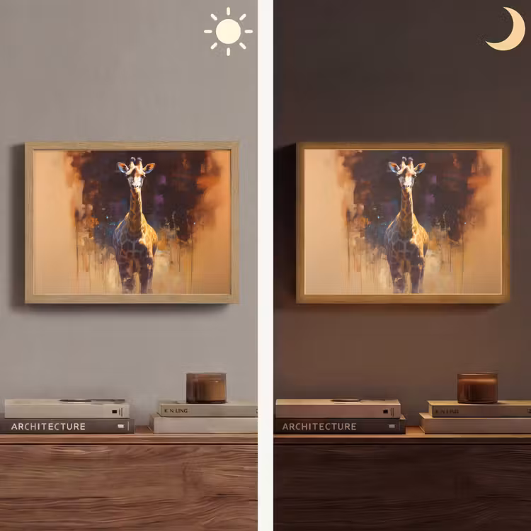 Giraf - Bruin - Abstract - Geschilderd Light Box met batterij (Wandlamp) middel -sfeer3