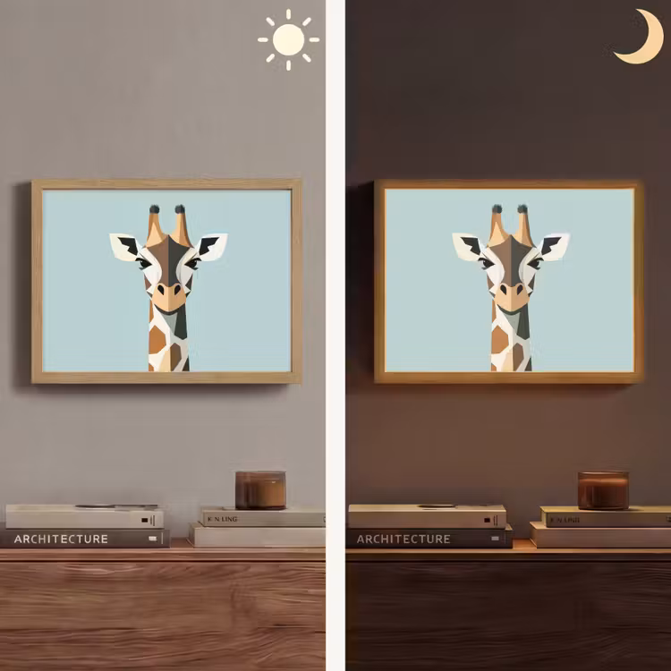 Giraffe - Illustratie - Bruin - Minimalistisch Light Box met batterij (Wandlamp) middel -sfeer3