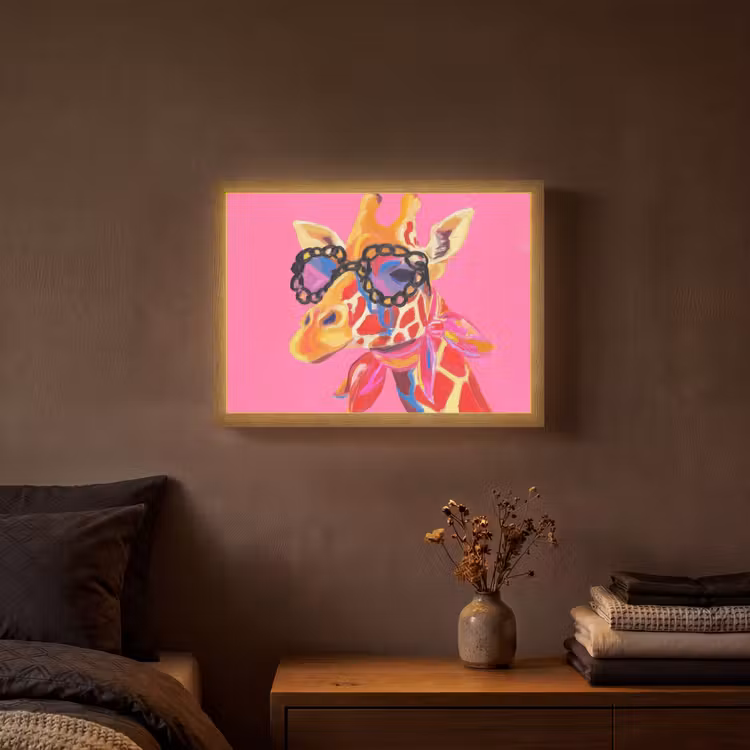 Giraf - Roze - Bril - Sjaal Light Box met batterij (Wandlamp) middel -sfeer4