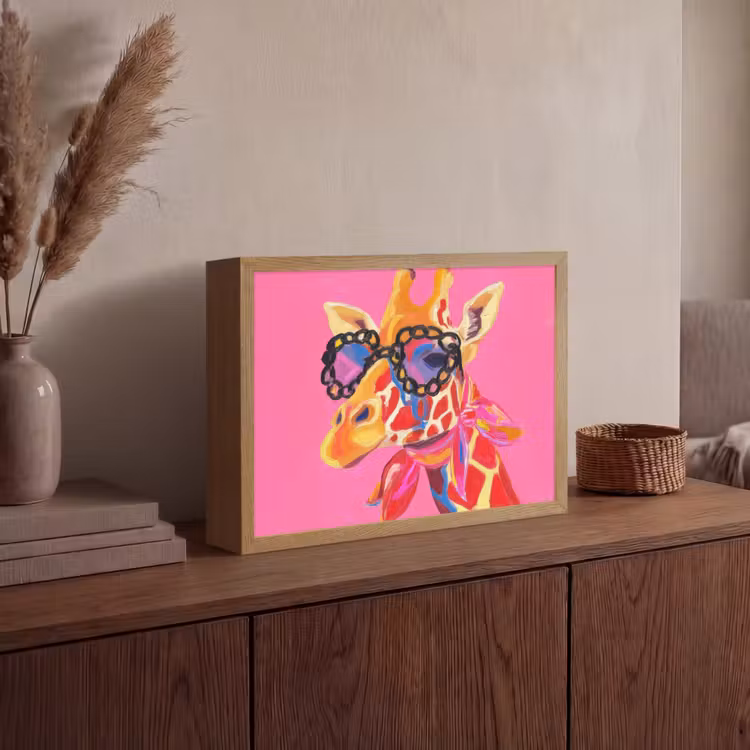Giraf - Roze - Bril - Sjaal Light Box met batterij (Wandlamp) middel -sfeer2