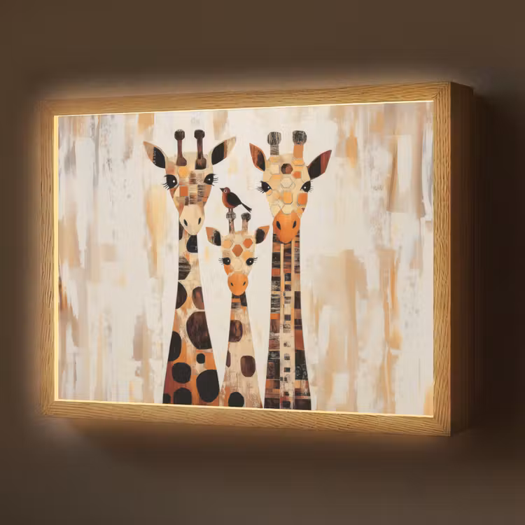 Giraffen - Cartoon - Crème Light Box met batterij (Wandlamp) middel -z3d_website